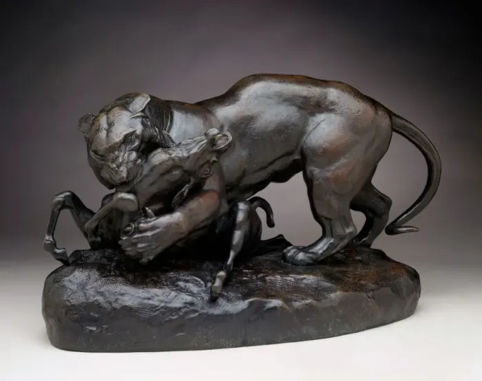 Framed Print : Tiger Devouring An Antelope, c. 1830-1831. Creator: Antoine-Louis Barye Framed Print : Tiger Devouring An Antelope, c. 1830-1831. Creator: Antoine-Louis Barye