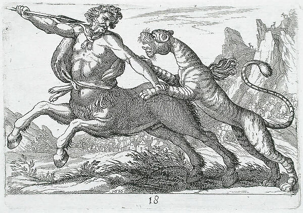 A Tiger Fighting a Centaur, 1610. Creator: Hendrick Hondius I