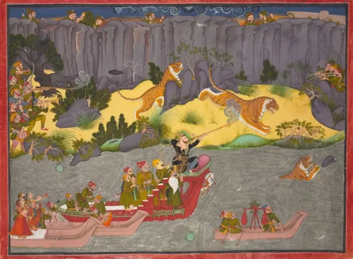 Framed Print : Tiger Hunt of Raja Ram Singh II, c. 1830-1840. Creator: Unknown Framed Print : Tiger Hunt of Raja Ram Singh II, c. 1830-1840. Creator: Unknown