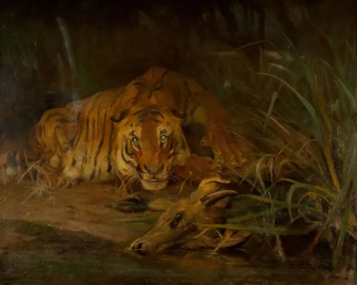 Framed Print : Tiger And Prey, 1931. Creator: Cuthbert Edmund Swan Framed Print : Tiger And Prey, 1931. Creator: Cuthbert Edmund Swan