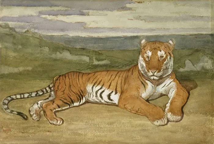 Framed Print : Tiger at Rest, c1830s-1840s. Creator: Antoine-Louis Barye Framed Print : Tiger at Rest, c1830s-1840s. Creator: Antoine-Louis Barye
