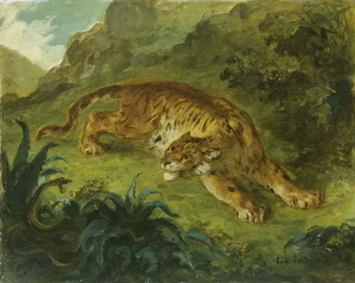 Framed Print : Tiger and Snake, 1854-1858. Creator: Delacroix, Eugene (1798-1863) Framed Print : Tiger and Snake, 1854-1858. Creator: Delacroix, Eugene (1798-1863)