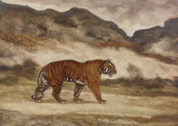 Framed Print : Tiger Walking, 1850s. Creator: Antoine-Louis Barye Framed Print : Tiger Walking, 1850s. Creator: Antoine-Louis Barye