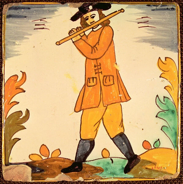 Tiles of the Palmita series, flute musician