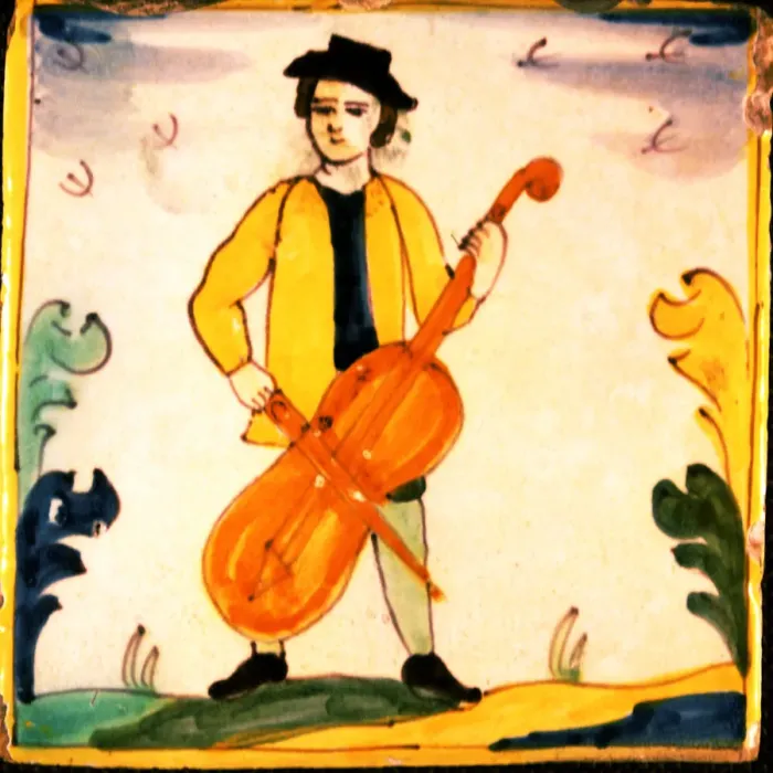 Framed Print : Tiles of the Palmita series, musician playing the cello Framed Print : Tiles of the Palmita series, musician playing the cello