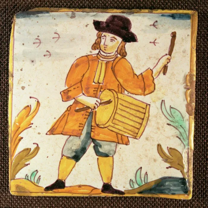 Framed Print : Tiles of the Palmita series, musician playing the drum Framed Print : Tiles of the Palmita series, musician playing the drum