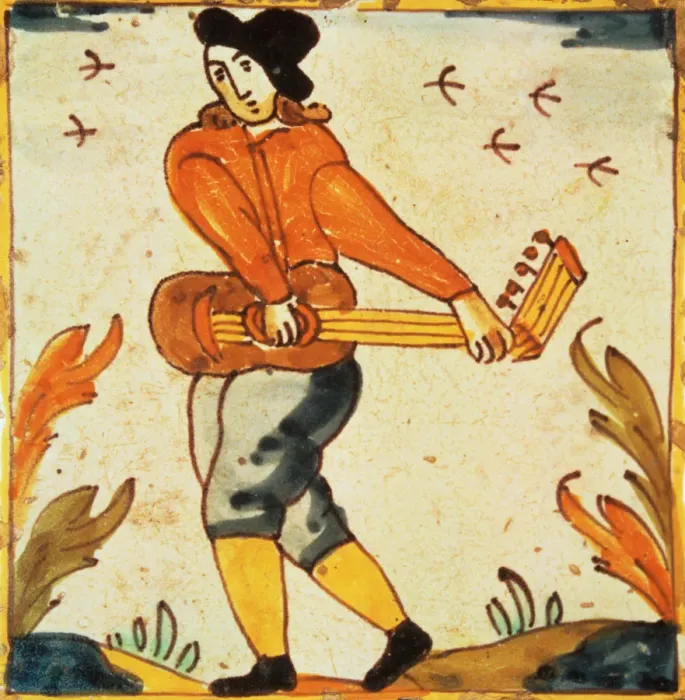 Framed Print : Tiles of the Palmita series, musician playing guitar Framed Print : Tiles of the Palmita series, musician playing guitar