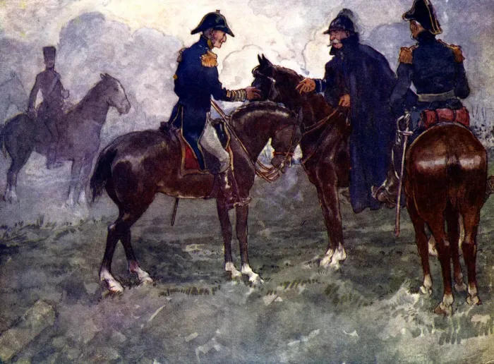Framed Print : Not till after the battle did Blucher and Wellington meet, 1815, (1905). Artist: As Forrest Framed Print : Not till after the battle did Blucher and Wellington meet, 1815, (1905). Artist: As Forrest