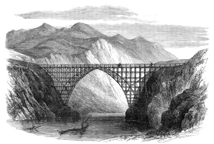 Framed Print : Timber bridge over the River Wai-Au-Ua, province of Nelson, New Zealand, 1864. Creator: Unknown Framed Print : Timber bridge over the River Wai-Au-Ua, province of Nelson, New Zealand, 1864. Creator: Unknown