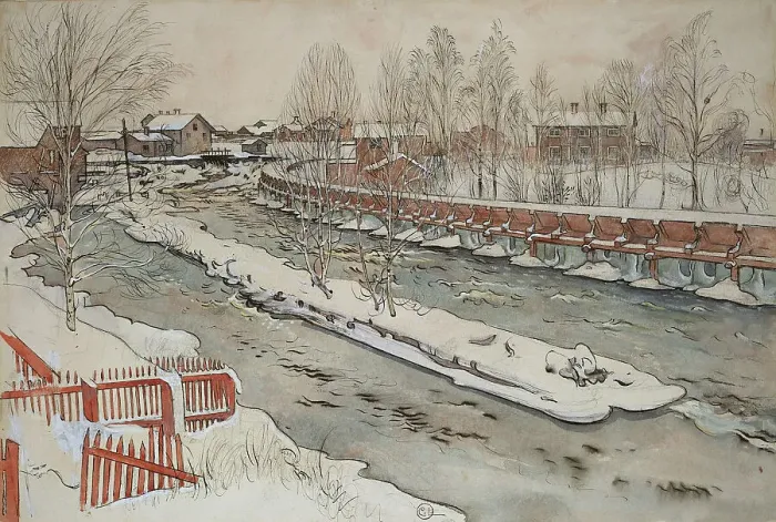 Framed Print : The Timber Chute. Winterscene. From A Home (26 watercolours), c19th century. Creator: Carl Larsson Framed Print : The Timber Chute. Winterscene. From A Home (26 watercolours), c19th century. Creator: Carl Larsson