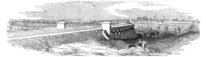 Framed Print : The Timber Viaduct from Coopers Bridge, 1844. Creator: Unknown Framed Print : The Timber Viaduct from Coopers Bridge, 1844. Creator: Unknown