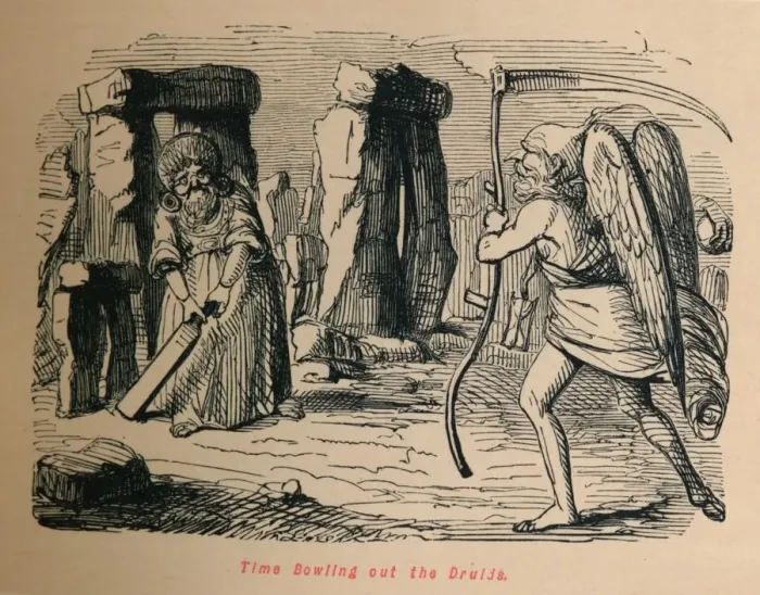 Framed Print : Time Bowling out the Druids, c1860, (1860). Artist: John Leech Framed Print : Time Bowling out the Druids, c1860, (1860). Artist: John Leech