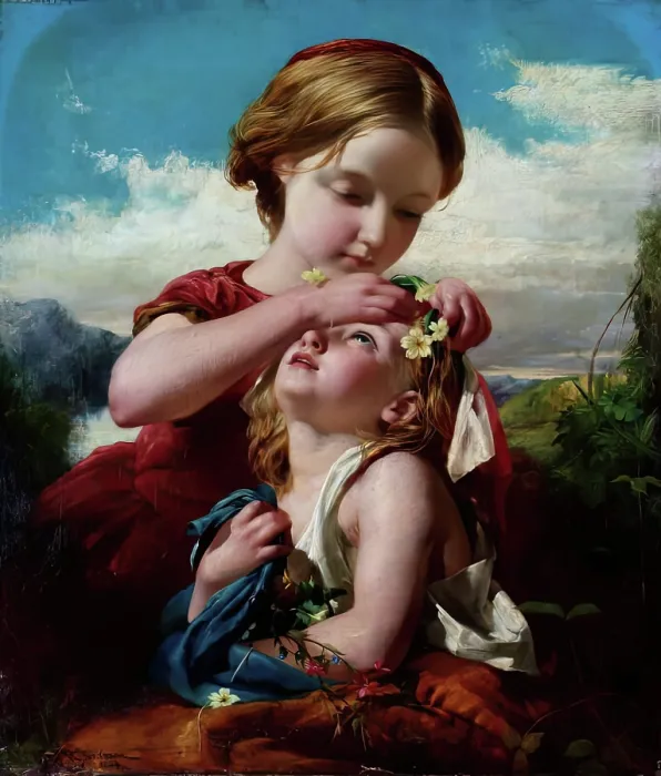 Framed Print : The Time of Primroses, 1854. Creator: Robert Herdman Framed Print : The Time of Primroses, 1854. Creator: Robert Herdman