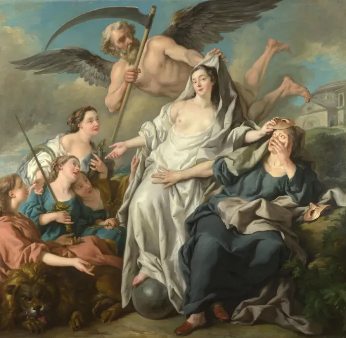 Framed Print : Time unveiling Truth, 1733. Artist: Troy, Jean-Francois de (1679-1752) Framed Print : Time unveiling Truth, 1733. Artist: Troy, Jean-Francois de (1679-1752)