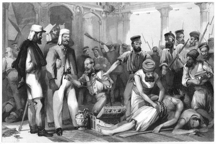 Framed Print : The Times correspondent looking on at the sacking of the Kaiser Bagh, 1858, (c1860) Framed Print : The Times correspondent looking on at the sacking of the Kaiser Bagh, 1858, (c1860)