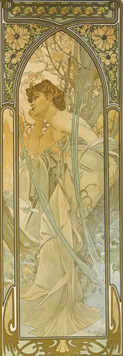 Framed Print : The Times of the Day: Evening dream. Artist: Mucha, Alfons Marie (1860-1939) Framed Print : The Times of the Day: Evening dream. Artist: Mucha, Alfons Marie (1860-1939)