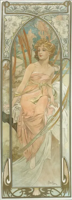 Framed Print : The Times of the Day: Morning Awakening. Artist: Mucha, Alfons Marie (1860-1939) Framed Print : The Times of the Day: Morning Awakening. Artist: Mucha, Alfons Marie (1860-1939)