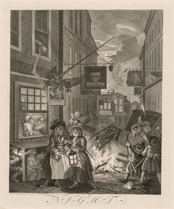 Framed Print : The Four Times of Day: Night, 1738. Creator: William Hogarth (British, 1697-1764) Framed Print : The Four Times of Day: Night, 1738. Creator: William Hogarth (British, 1697-1764)