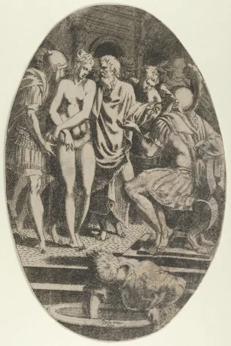 Framed Print : Timocleia Before Alexander, ca. 1540-45. Creator: Leon Davent Framed Print : Timocleia Before Alexander, ca. 1540-45. Creator: Leon Davent