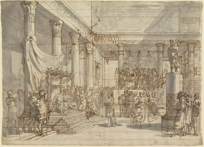 Framed Print : Timotheus Playing the Lyre before Alexander and Thaïs in the Hall of the Palace... c. 1820. Creator: Pietro Fancelli Framed Print : Timotheus Playing the Lyre before Alexander and Thaïs in the Hall of the Palace... c. 1820. Creator: Pietro Fancelli