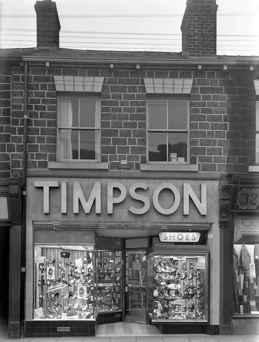 Framed Print : Timpsons shoe shop window, Mexborough, South Yorkshire, 1956. Artist: Michael Walters Framed Print : Timpsons shoe shop window, Mexborough, South Yorkshire, 1956. Artist: Michael Walters