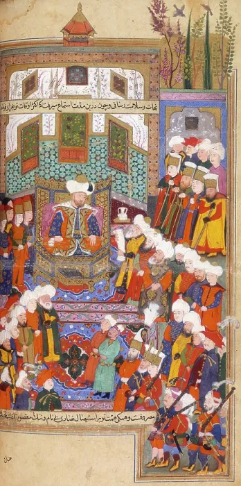 Framed Print : Timur's envoy reading a letter to Bayezid, 1599. Creator: Unknown. Timur's envoy reading a letter to Bayezid, 1599. Creator: Unknown Framed Print : Timur's envoy reading a letter to Bayezid, 1599. Creator: Unknown. Timur's envoy reading a letter to Bayezid, 1599. Creator: Unknown