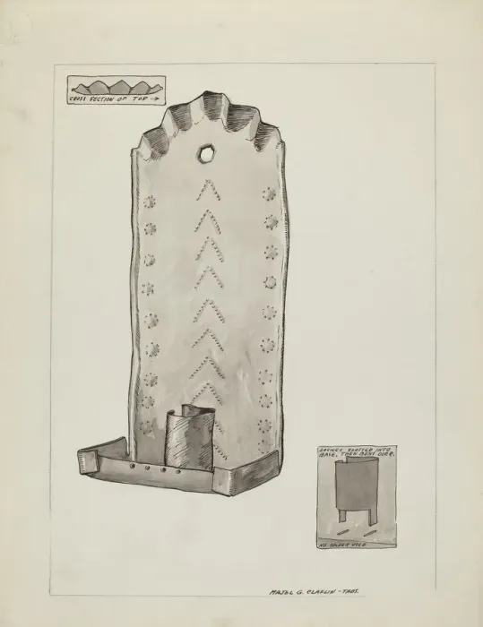 Framed Print : Tin Candle Sconce, 1935 / 1942. Creator: Majel G. Claflin Framed Print : Tin Candle Sconce, 1935 / 1942. Creator: Majel G. Claflin