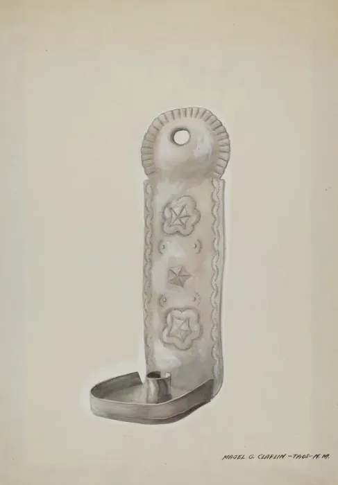 Framed Print : Tin Candle Sconce, c. 1937. Creator: Majel G. Claflin Framed Print : Tin Candle Sconce, c. 1937. Creator: Majel G. Claflin