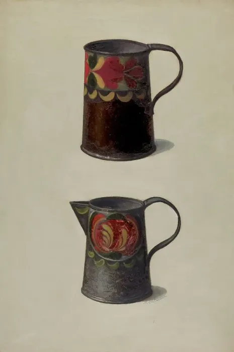 Framed Print : Tin Cup and Pitcher, c. 1937. Creator: Max Soltmann Framed Print : Tin Cup and Pitcher, c. 1937. Creator: Max Soltmann