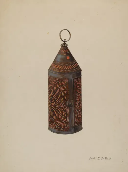 Framed Print : Tin Lantern, c. 1941. Creator: Davids De Vault Framed Print : Tin Lantern, c. 1941. Creator: Davids De Vault