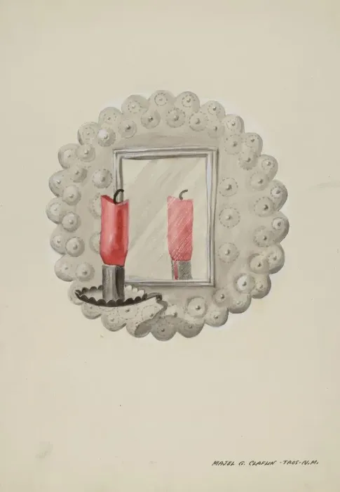 Framed Print : Tin-Mirror Candle Sconce, c. 1937. Creator: Majel G. Claflin Framed Print : Tin-Mirror Candle Sconce, c. 1937. Creator: Majel G. Claflin