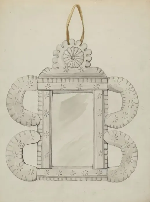 Framed Print : Tin Mirror Frame, c. 1936. Creator: Majel G. Claflin Framed Print : Tin Mirror Frame, c. 1936. Creator: Majel G. Claflin