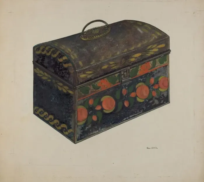 Framed Print : Tin Oblong Box, c. 1938. Creator: George File Framed Print : Tin Oblong Box, c. 1938. Creator: George File
