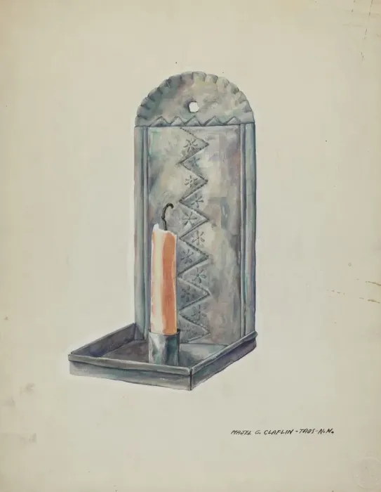 Framed Print : Tin Sconce, 1935 / 1942. Creator: Majel G. Claflin Framed Print : Tin Sconce, 1935 / 1942. Creator: Majel G. Claflin