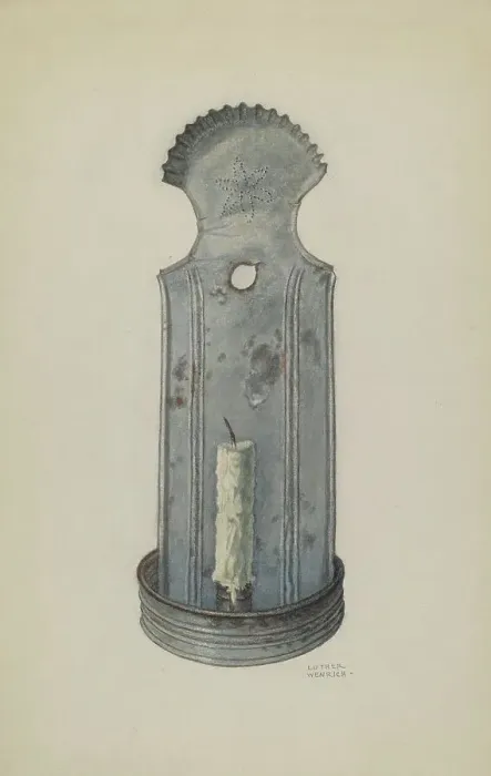 Framed Print : Tin Wall Sconce, c. 1939. Creator: Luther D. Wenrich Framed Print : Tin Wall Sconce, c. 1939. Creator: Luther D. Wenrich