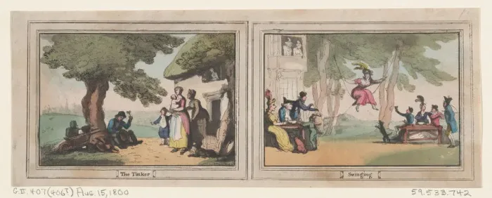 Framed Print : The Tinker and Swinging, August 15, 1800. August 15, 1800. Creator: Thomas Rowlandson Framed Print : The Tinker and Swinging, August 15, 1800. August 15, 1800. Creator: Thomas Rowlandson