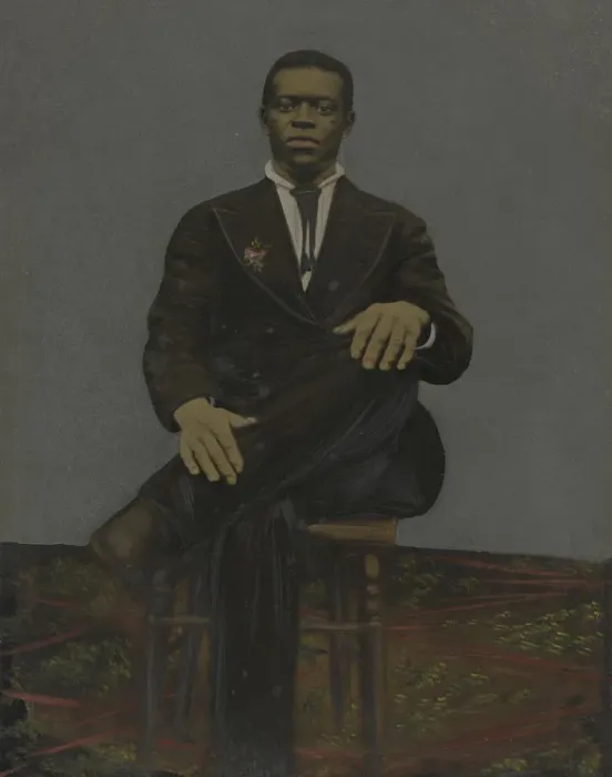 Framed Print : Tintype of a man wearing a suit with a pendant on the lapel, early 20th century Framed Print : Tintype of a man wearing a suit with a pendant on the lapel, early 20th century