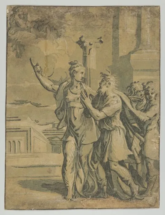 Framed Print : The Tirburtine Sibyl telling the Emperor Augustus of the coming in Christ, after Parmig... 1530-40. Creator: Anon Framed Print : The Tirburtine Sibyl telling the Emperor Augustus of the coming in Christ, after Parmig... 1530-40. Creator: Anon