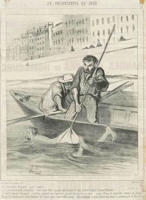 Framed Print : Tire ferme, Gaspard... y va s'neyer... 19th century. Creator: Honore Daumier