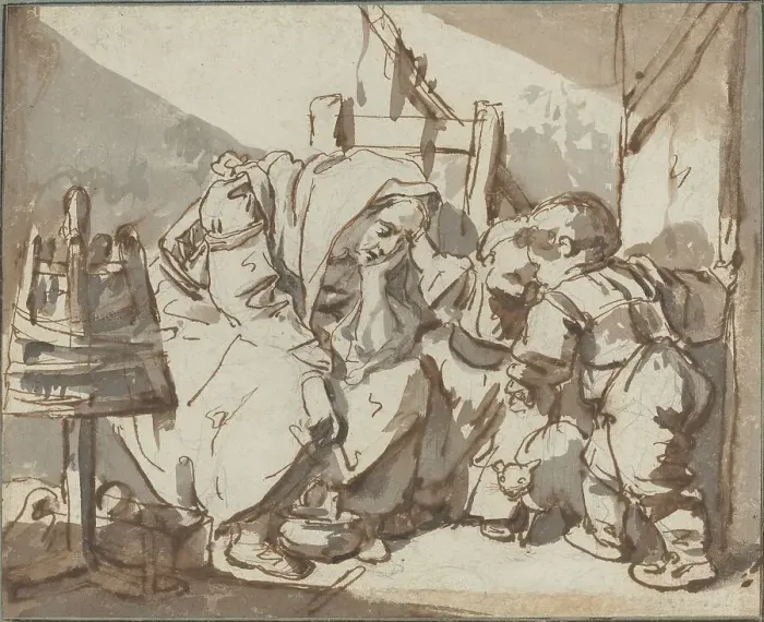 Framed Print : A Tired Woman with Two Children, 1750 / 1761. Creator: Jean-Baptiste Greuze