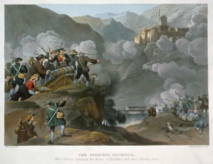 Framed Print : The Tirolese Patriots Storming the Fortress of Kuffstein with their wooden Guns, 1816 Framed Print : The Tirolese Patriots Storming the Fortress of Kuffstein with their wooden Guns, 1816