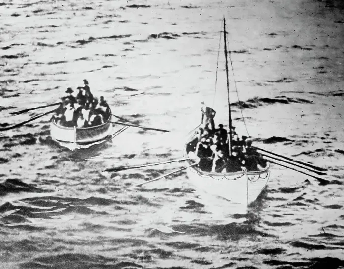 Framed Print : TITANIC life boats on way to CARPATHIA, 1912. Creators: Bain News Service, J W Barker Framed Print : TITANIC life boats on way to CARPATHIA, 1912. Creators: Bain News Service, J W Barker