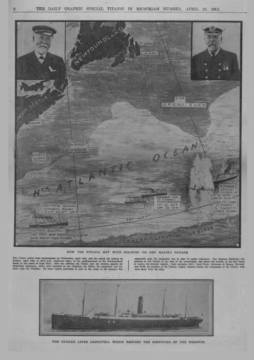 Framed Print : How the Titanic met with disaster... and The Cunard liner Carpathia... April 20, 1912 Framed Print : How the Titanic met with disaster... and The Cunard liner Carpathia... April 20, 1912
