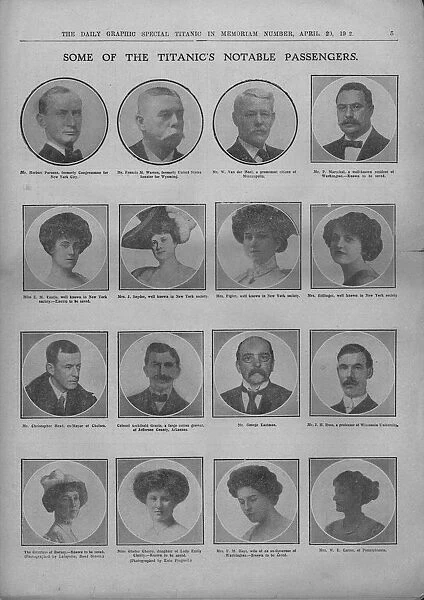 Some of the Titanics Notable Passengers, April 20, 1912. Creator: Unknown