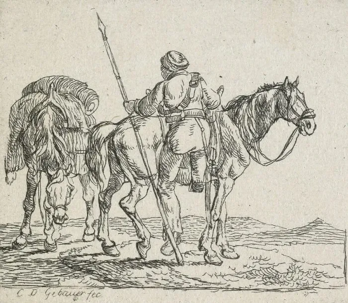 Framed Print : No title - (Lancer mounting horse), 1792-1831. Creator: Christian David Gebauer Framed Print : No title - (Lancer mounting horse), 1792-1831. Creator: Christian David Gebauer