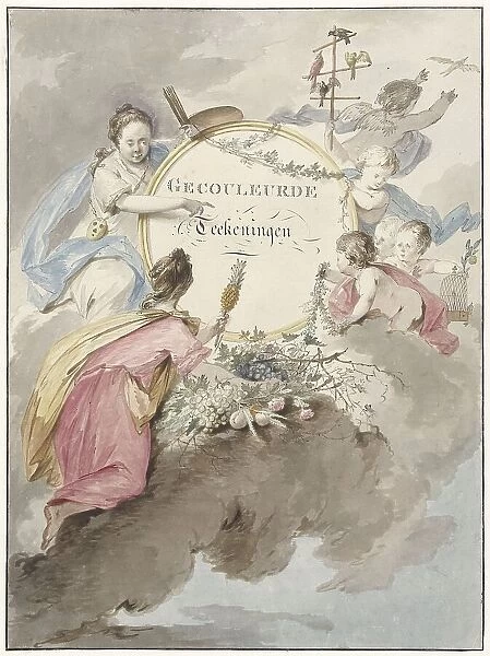 Title page for art book with coloured drawings, 1745-1808. Creator: Gerard van Nijmegen