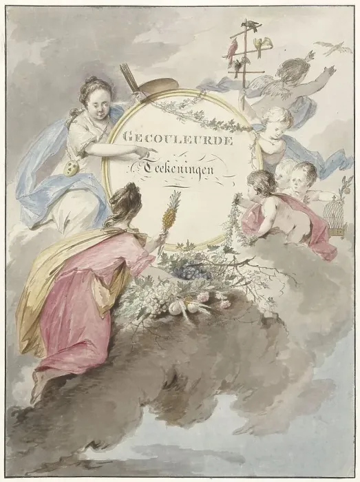 Framed Print : Title page for art book with coloured drawings, 1745-1808. Creator: Gerard van Nijmegen Framed Print : Title page for art book with coloured drawings, 1745-1808. Creator: Gerard van Nijmegen