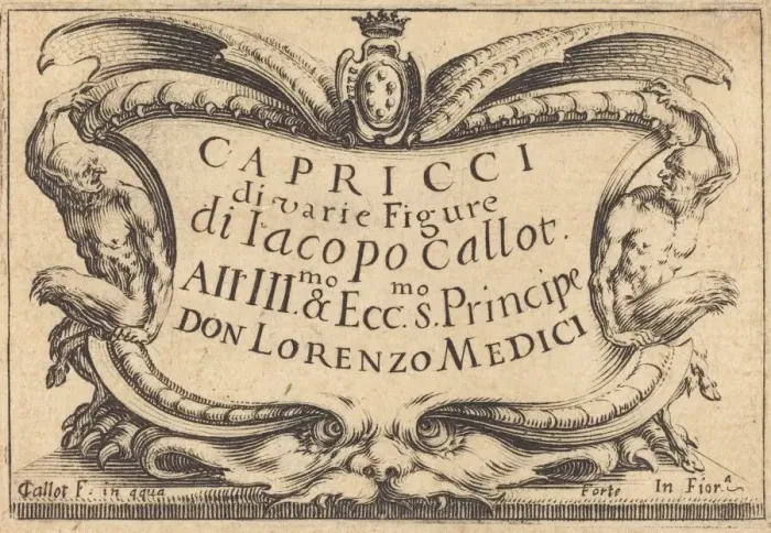 Framed Print : Title Page for The Capricci, c. 1617. Creator: Jacques Callot Framed Print : Title Page for The Capricci, c. 1617. Creator: Jacques Callot