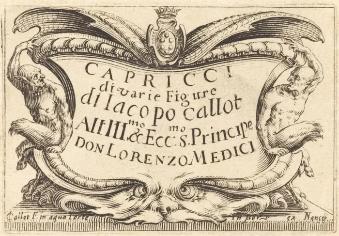 Framed Print : Title Page for The Capricci, c. 1622. Creator: Jacques Callot Framed Print : Title Page for The Capricci, c. 1622. Creator: Jacques Callot