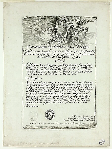Title Page, from Caravanne du Sultan à la Mecque, 1748. Creator: Joseph-Marie Vien the Elder